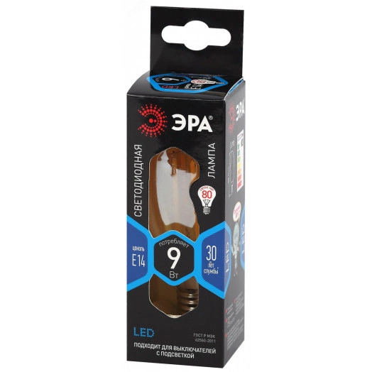 Лампа светодиодная F-LED B35-9W-840-E14 gold  (филамент, свеча золот, 9Вт, нетр, E14) (10/100/4000) ЭРА