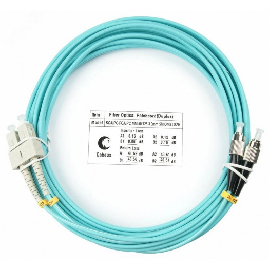 Шнур оптический duplex 5м SC-FC 50/125 mm OM3 LSZH FOP-50-SC-FC-5m
