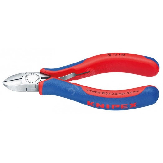 Бокорезы для электромеханика с пружиной резка - мягкая проволока 3мм проволока средней твердости 23мм твердая проволока 15мм рояльная струна (HRC 59) 06мм L=125мм чёрные 2-компонентные рукоятки