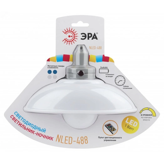 Ночник - светильник светодиодный NLED-488-1W-MS-W настенный на батарейках с пультом белый