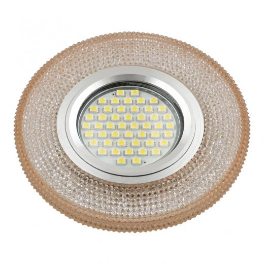 DLS-L142 GU5.3 GLASSY/LIGHT TEA Светильник декоративный встраиваемый, серия Luciole. Без лампы, цоколь GU5.3. Доп. светодиодная подсветка 3Вт. Стекло. Зеркальный/светло-коричневый. ТМ Fametto