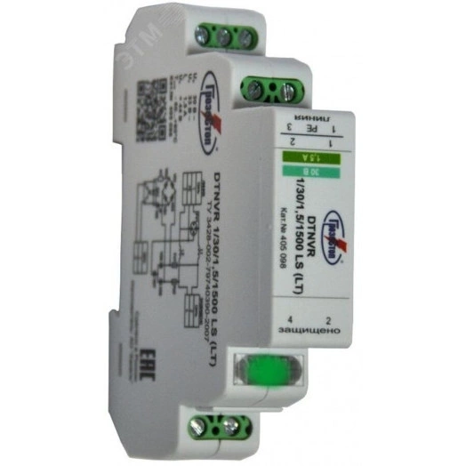 УЗИП ГРОЗОСТОП DTNVR 1/30/1,5/1500 LS, Uо - 30 В, IL - 1,5 А, In (8/20) - 20 кА.