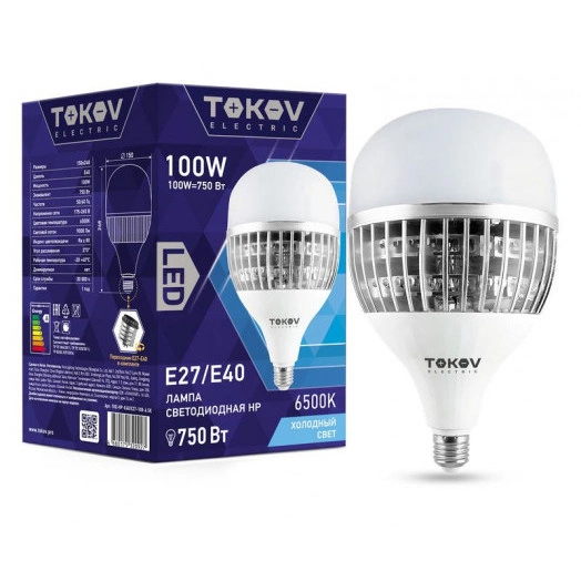 Лампа светодиодная 100Вт HP 6500К E40/Е27 176-264В TOKOV ELECTRIC TKE-HP-E40/E27-100-6.5K