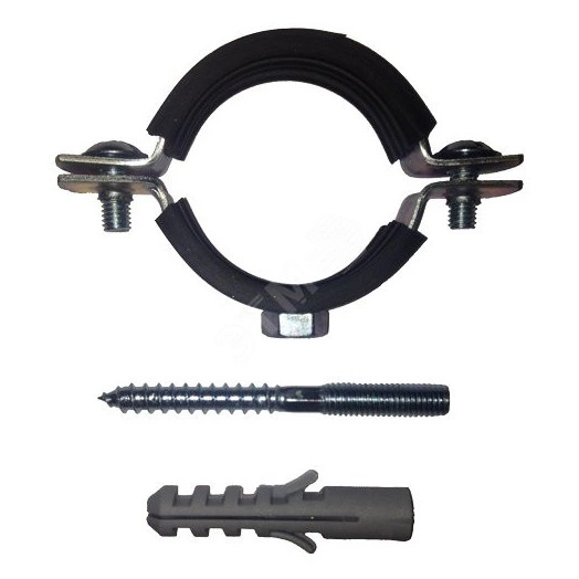 Хомут сантехнический с шпилькой и дюбелем 2'1/2 (74-80 мм) гайка М10 оцинкованная сталь с резиновым уплотнением (1006)