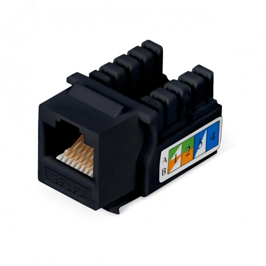 Вставка Keystone Jack RJ-45, категория 5e, заделка тип 110, черная (KJ-RJ45-Cat.5e-90-BK)