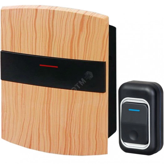 Звонок беспроводной Рапсодия РП-02Б 25 мелодий, дальность 150 м, с регулятором громкости, 4-тональная полифония, брызгозащищенная кнопка IP44, бежевый - под дерево, 2ААх1,5В (РП-02Б)