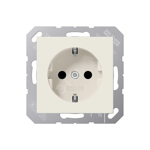Штепсельная розетка SCHUKO одинарная, с заземлением, без шторок, 16A, 250В  (механизм + накладка, без рамки). Серия A500  Материал- термопласт  Цвет- слоновая кость (A1520BF)