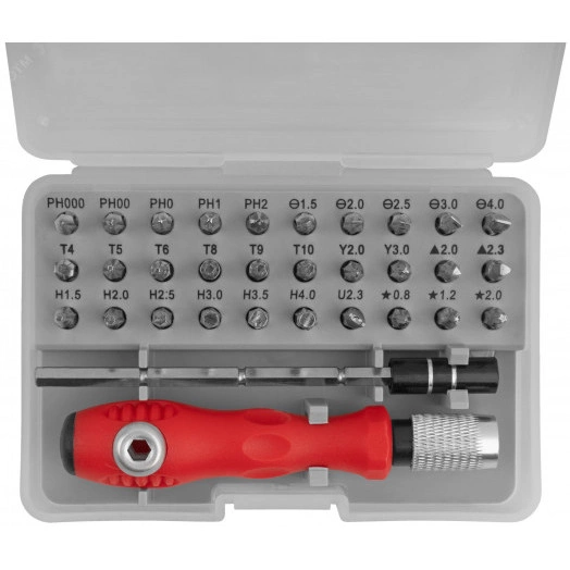 Отвертка с битами для точных работ, 30 CrV бит, удлинитель, в пластиковом боксе (56175)