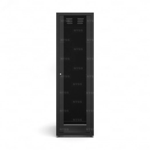 Шкаф напольный телекоммуникационный NTSS RS 42U 600х800мм, 4 профиля 19, двери стекло и сплошная металл, регулируемые опоры, боковые стенки съемные, разобранный, черный RAL 9005 (NTSS-RSP42U6080GS-BL)