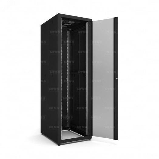 Шкаф напольный телекоммуникационный NTSS RS 42U 600х800мм, 4 профиля 19, двери стекло и сплошная металл, регулируемые опоры, боковые стенки съемные, разобранный, черный RAL 9005 (NTSS-RSP42U6080GS-BL)