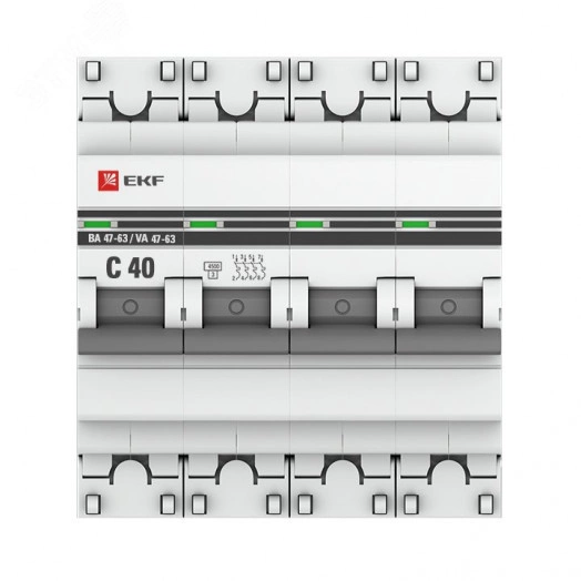 Выключатель автоматический четырехполюсный 40А С ВА47-63 4.5кА PROxima (mcb4763-4-40C-pro)