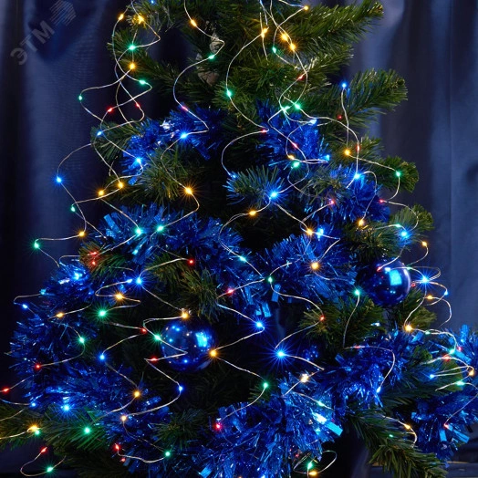 Гирлянда на елку LED мульти 10 веток 2м от батареек (CL53)