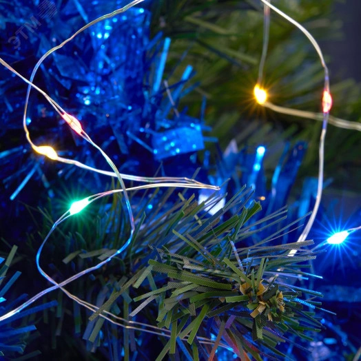Гирлянда на елку LED мульти 10 веток 2м от батареек (CL53)
