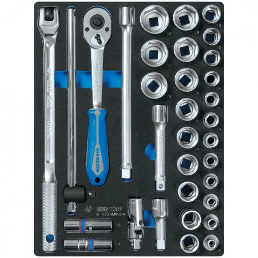 Набор торцевых головок 1/2' с принадлежностями, шестигранные, ложемент, 33 предмета (9-4333MRV04)