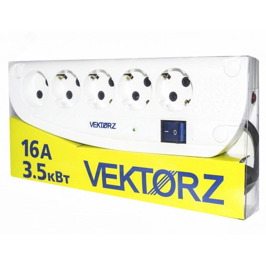 Фильтр сетевой VEKTOR Z, 4 роз. c/з, + 1 роз б/з,  3,0м (3,5кВт, 16А), белый (3629)