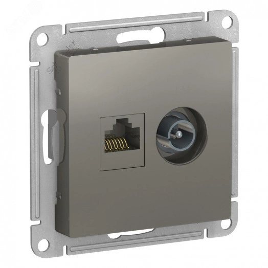 Розетка ATLASDESIGN двойная компьютерная+ТВ RJ45+TV категория 5E механизм сталь (ATN000989)