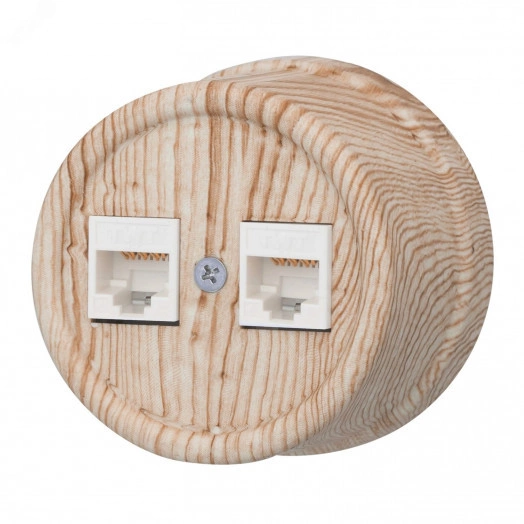 Розетка RJ45 информационная двойная, пластик, цвет Карельская Сосна