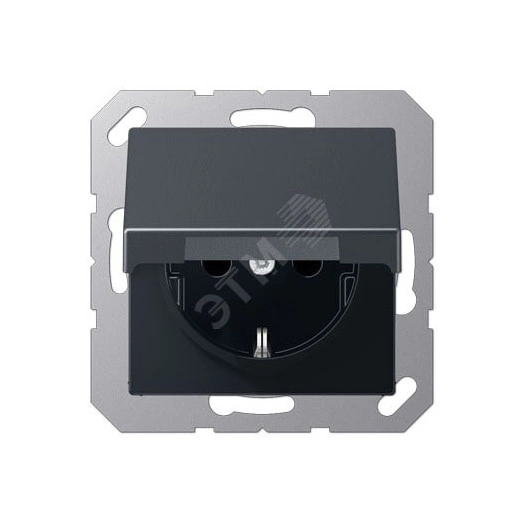 Штепсельная розетка SCHUKO одинарная, с заземлением, с крышкой, без шторок, 16A, 250В  (механизм + накладка, без рамки). Серия A500  Материал- термопласт  Цвет- матовый антрацит