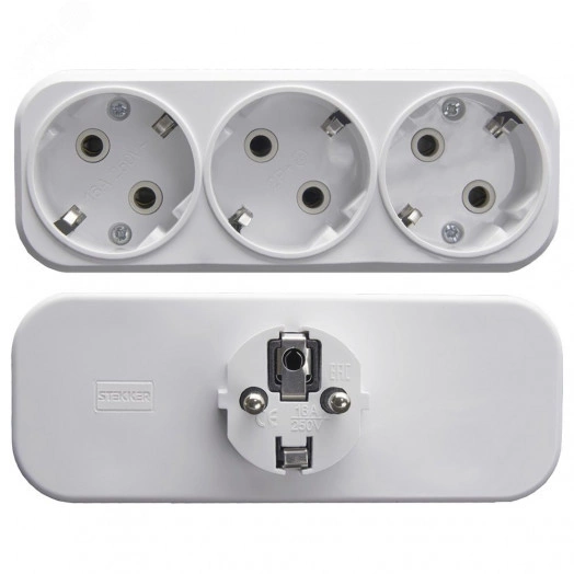 Разветвитель сетевой 3-местный с/з, белый, Stekker