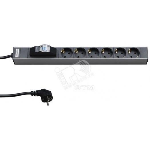 Блок розеток 19` шкафов 6 универсальных розеток автоматический выключатель 16A шнур 2.5м