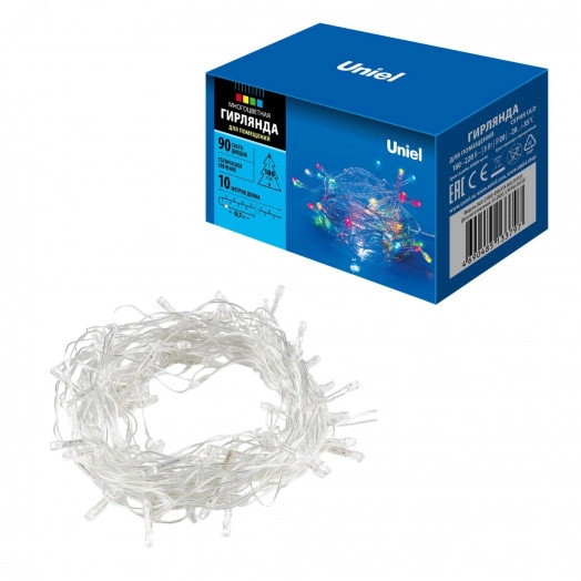 Гирлянда светодиодная 10м 90 светодиодов Разноцветный свет Провод прозрачный ULD-S1000-090/STA MULTI IP20