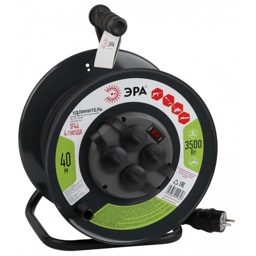 Удлинитель силовой RMx-4es-3x1.5-40m-IP44(KG) на м. катушке c/з 4 гн 40м КГ 3х1.5 RMx-4es-3x1.5-40m-IP44(KG) ЭРА