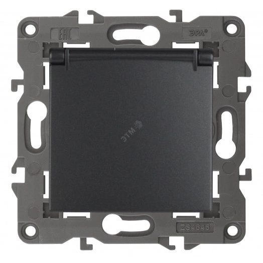 Розетка 2P+E Schuko со шторками с крышкой, 16А-250В, Эра Elegance, антрацит, 14-2103-05