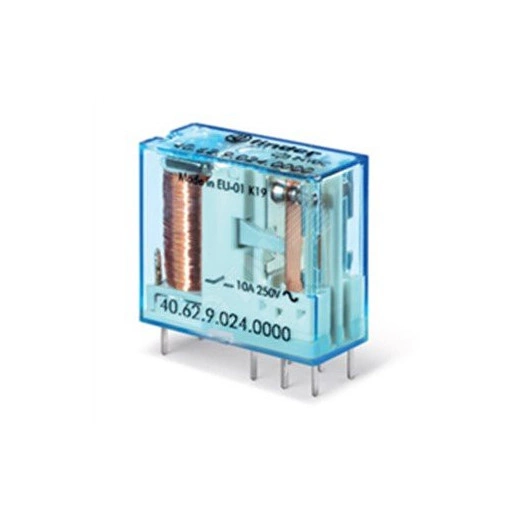 Миниатюрное универсальное электромеханическое реле, монтаж на печатную плату или в розетку, выводы с шагом 5мм, 2CO 10A, контакты AgSnO2, катушка 12В DC (чувствит.), степень защиты RTII