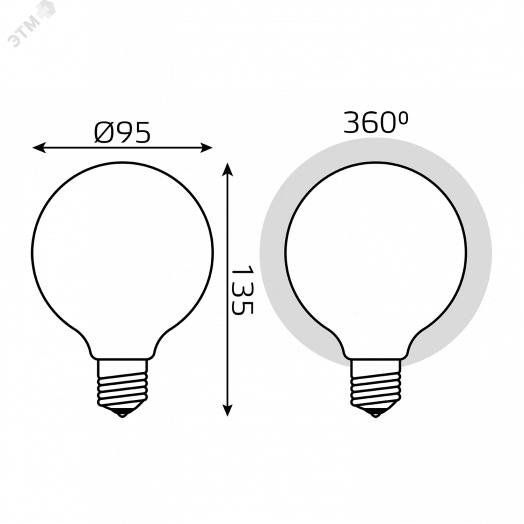 Лампа светодиодная LED 10 Вт 1070 Лм 3000К теплая Е27 G95 milky Filament Gauss