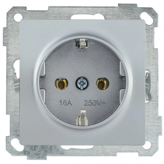 РС11-1-0-Б Розетка с заземляющим контактом 16А BOLERO серебряный IEK