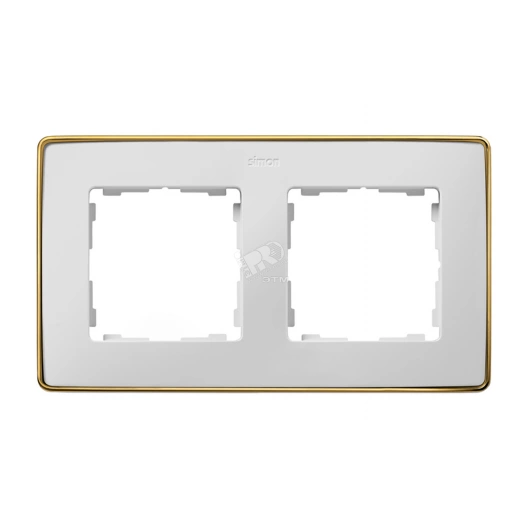Рамка 2 поста белая основание золото