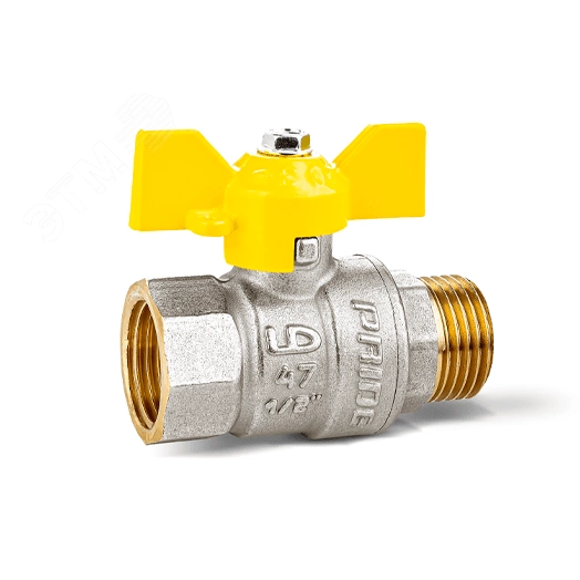 Кран шаровый латунный никелированный 11б27п Ду20 Ру40 (3/4') ВР/НР бабочка GAS