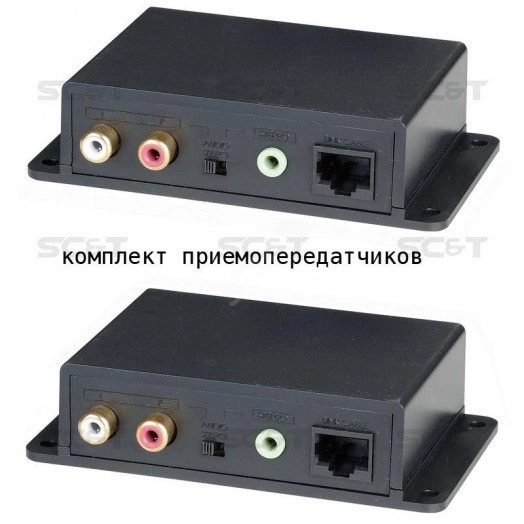 Комплект для передачи стерео аудиосигнала на расстояние до 600 м по кабелю витой пары.
