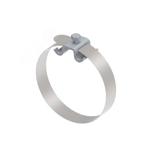 Скоба с хомутом D-300 мм, для крепления (методом натяжения) круглого проводнинка на водосток. Материал - нержавеющая сталь.