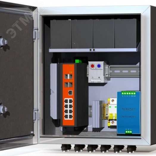 Узел коммутационный 8хPoE, 2хSFP, 4хSC, АКБ 4х12В, 7А/ч, IP66, 350х400х210 мм