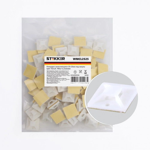 Площадка самоклеющаяся 25x25 мм, под хомуты, белый