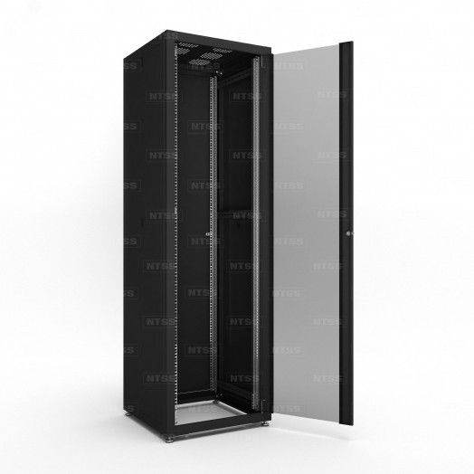 Шкаф напольный телекоммуникационный NTSS RS 42U 600х600мм, 4 профиля 19, двери стекло и сплошная металл, регулируемые опоры, боковые стенки съемные, разобранный, черный RAL 9005