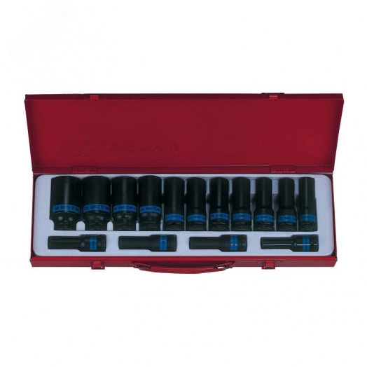 Набор ударных глубоких торцевых головок 1/2', шестигранные, 10-32 мм, 15 предметов