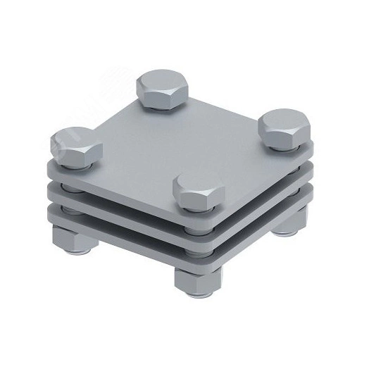 Соединитель с промежуточной пластиной для параллельного и перпендикулярного соединения полосы до 30 мм. Материал - горячеоцинкованная сталь.