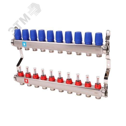Коллекторная группа с расходомерами 1' х 10 выходов 3/4' НР евроконус