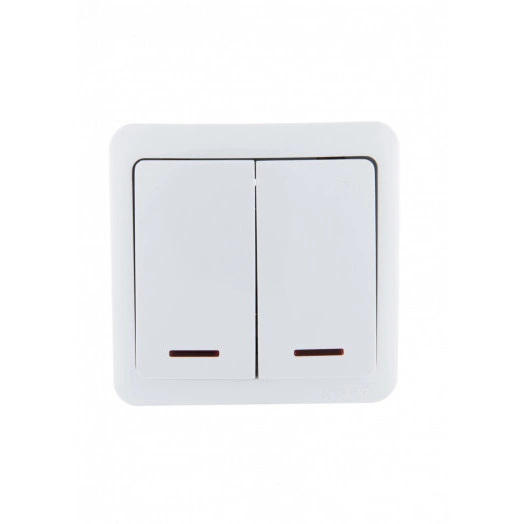 VIOLA Выключатель двойной с подсветкой белый (12шт/144шт)