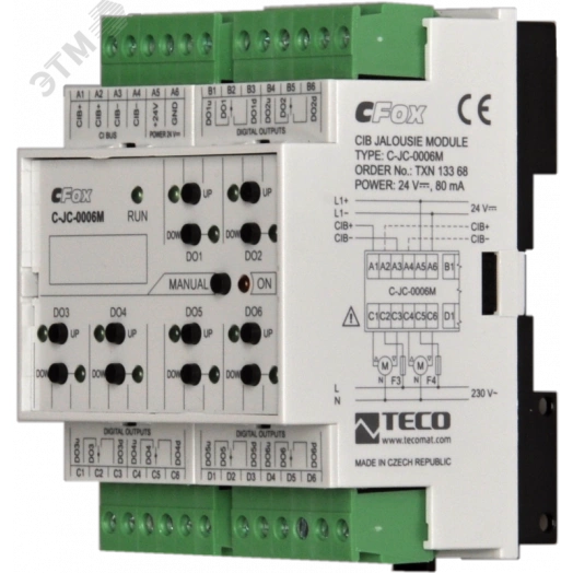 Модуль релейных выходов для жалюзи C-JC-0006M C-JC-0006M: CIB, 6x приводов жалюзи, (6x2 RO - зависимое переключение, локальная функция), 230VAC / 5A