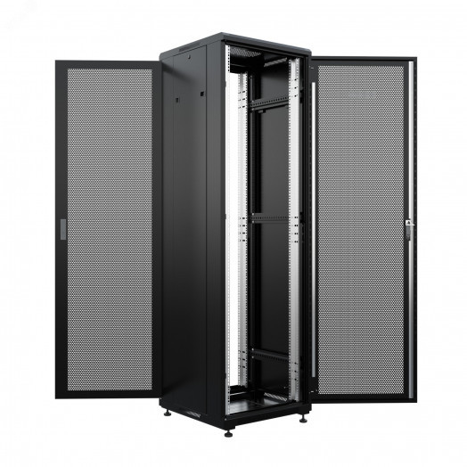 Шкаф напольный универсальный серверный NTSS R 42U 600х600мм, 4 профиля 19, двери перфорированная и перфорированная, боковые стенки съемные, регулируемые опоры, разобранный, черный RAL 9005