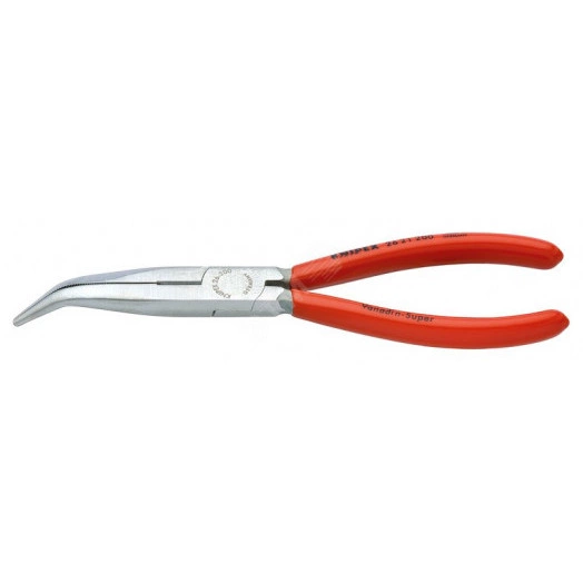 Длинногубцы с режущими кромками полукруглые губки 40° рез: проволока средней твёрдости  32 мм твёрдая проволока  22 мм L-200 мм чёрные обливные рукоятки блистер KN-2621200SB