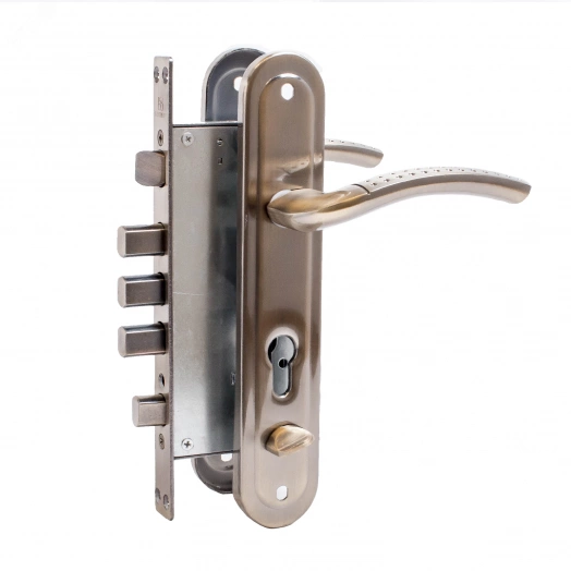 Замок врезной цилиндровый с ручками для мелаллических дверей АЛЛЮР ЗВ4-0526 AB-L состаренная бронза