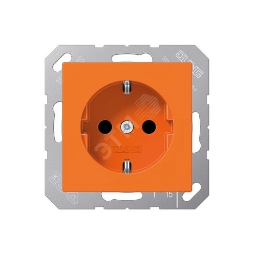 Штепсельная розетка SCHUKO одинарная, с заземлением, без шторок, 16A, 250В  (механизм + накладка, без рамки). Серия A500  Материал- термопласт  Цвет- оранжевый