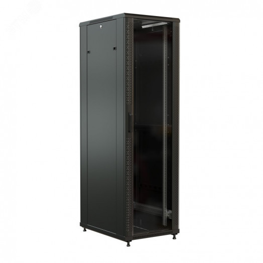 Шкаф напольный 19-дюймовый 42U 2055x600х600 мм ВхШхГ перед. стекл дверь с перфорированными бок. зад. дверь сплошная  черный  WR-TT-4266-AS-RAL9004