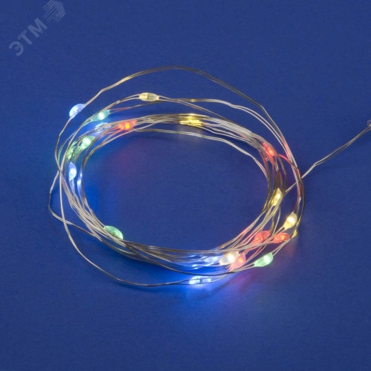 Гирлянда светодиодная на батарейках 2AA (не в/к) Роса 2м 20 светодиодов Разноцветный свет Провод медный ULD-S0200-020/SСB/2AA MULTI IP20 DEW