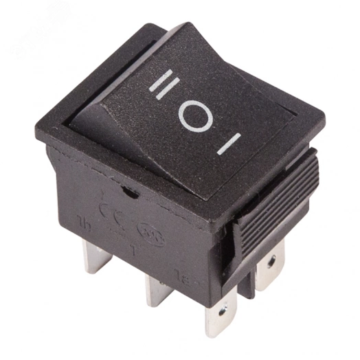 Выключатель клавишный 250V 15А (6с) ON-OFF-ON черный  с нейтралью (RWB-508, SC-767)  REXANT Индивидуальная упаковка 1 шт