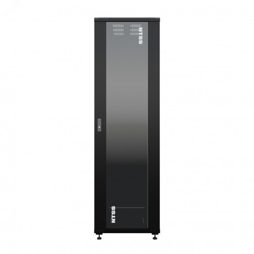 Шкаф напольный универсальный серверный NTSS R 47U 600х1000мм, 4 профиля 19, двери стекло и сплошная металл, боковые стенки съемные, регулируемые опоры, разобранный, черный RAL 9005